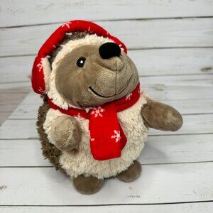 Kellytoy Soft Plush Hedgehog Toy Red Winter Ear Muffs 8" Plush Stuffed Animal